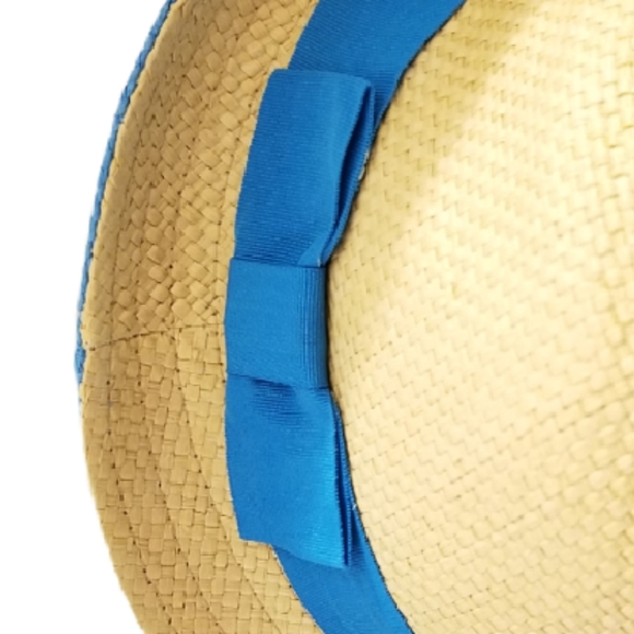 Tan & Turquoise Woven Paper & Grosgrain Ribbon Hat - Picture 2 of 10